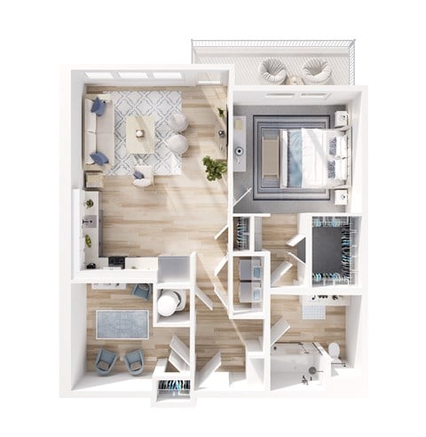 Floor plan for 1 bed, 1 bath, 847 sqft